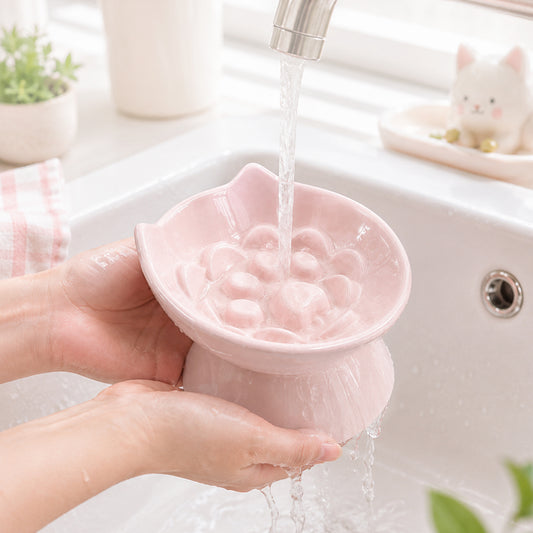 【pre-order】Cat & Dog Slow Feeder Bowl, Elevated Ceramic Pet Bowl, Anti-Gulping Slow Eating Bowl for Small & Medium Cats and Dogs, 5.9 Inch, Easy to Clean Pink