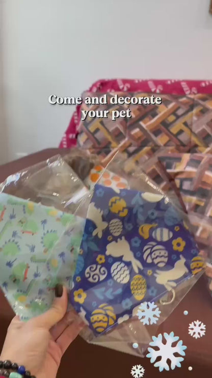 Dog bandana and collar set(Green Kitty)